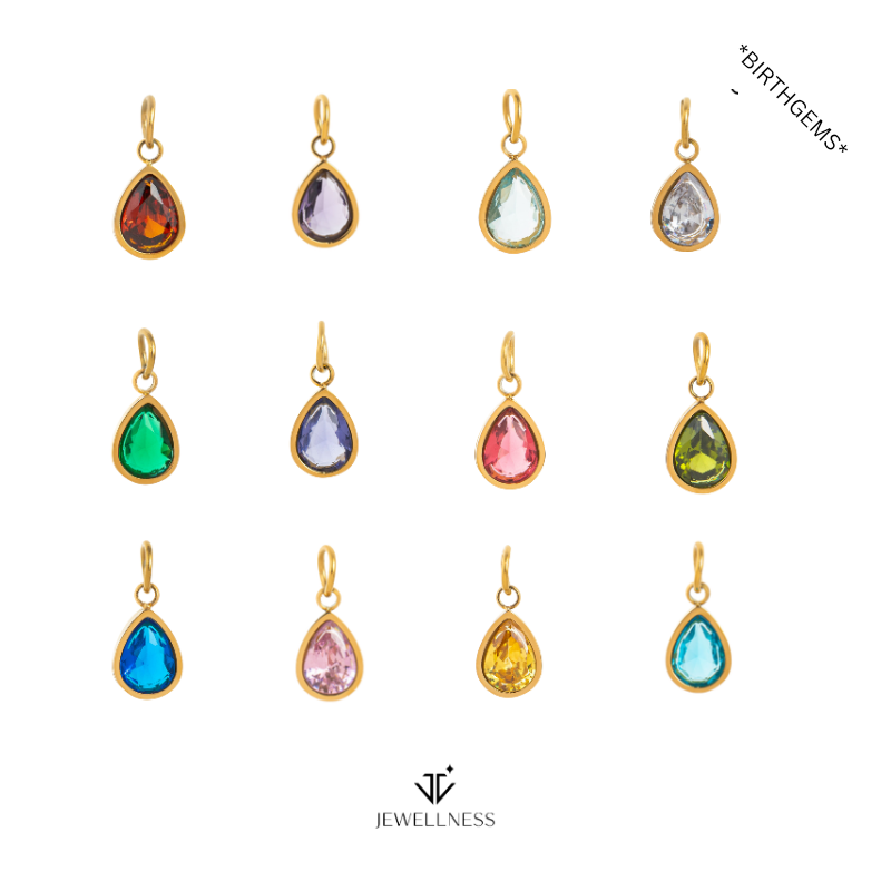 BirthGems -- Teardrop Birthstone Pendant Necklace ZB006