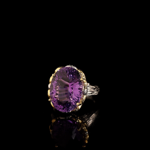 Zimu --Amethyst 925 Silver Gold Plated  Adjustable Ring  SQAM001