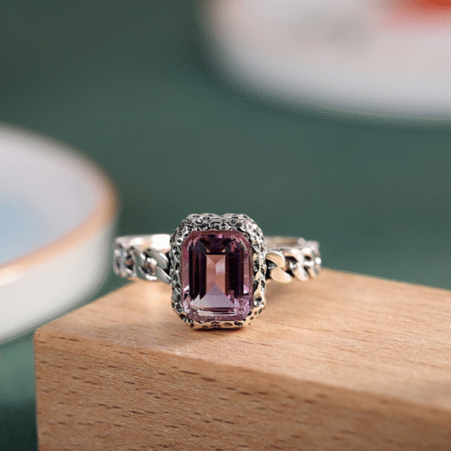 Zimu --Amethyst 925 Silver Adjustable Ring  SQAM003