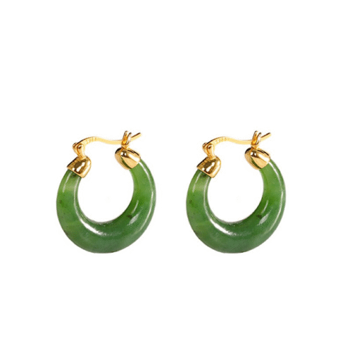 Jadelle -Jade 925 Silver with Gold Plated Earring    SQJA001