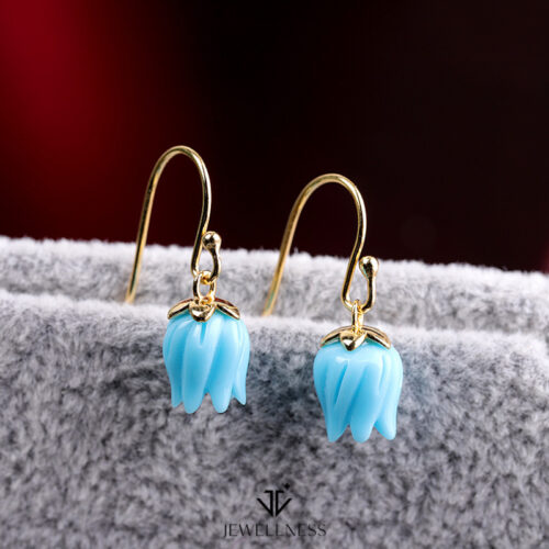 Azure Pearl Collection - Turquoise FL lower Sterling Silver Gold Plated Earrings SQTP007