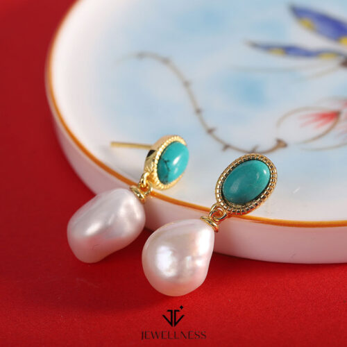 Azure Pearl Collection - Turquoise/ Pearl Sterling Silver Earrings SQTP001