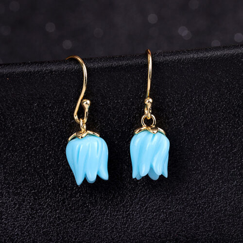 Azure Pearl Collection - Turquoise FL lower Sterling Silver Gold Plated Earrings SQTP007