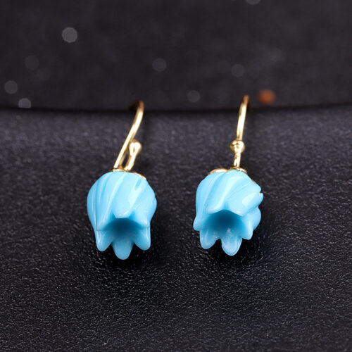 Azure Pearl Collection - Turquoise FL lower Sterling Silver Gold Plated Earrings SQTP007