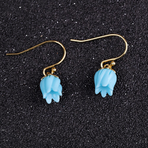 Azure Pearl Collection - Turquoise FL lower Sterling Silver Gold Plated Earrings SQTP007