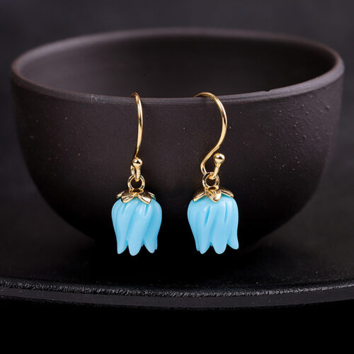 Azure Pearl Collection - Turquoise FL lower Sterling Silver Gold Plated Earrings SQTP007