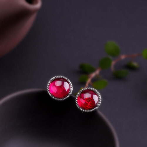 Alternative view of Dao Qi - Buddhism inspired  Red Jade Earrings SQDQ007